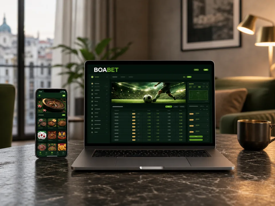 BoaBet sportfogadási és kaszinófelület laptopon és telefonon